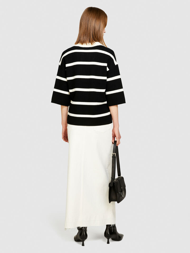 Striped maxi polo - women's v-neck sweaters - Black | Sisley image number 3